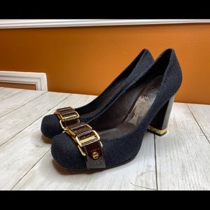 TORY BURCH Black Wool Pumps Heels Gold Size 9M